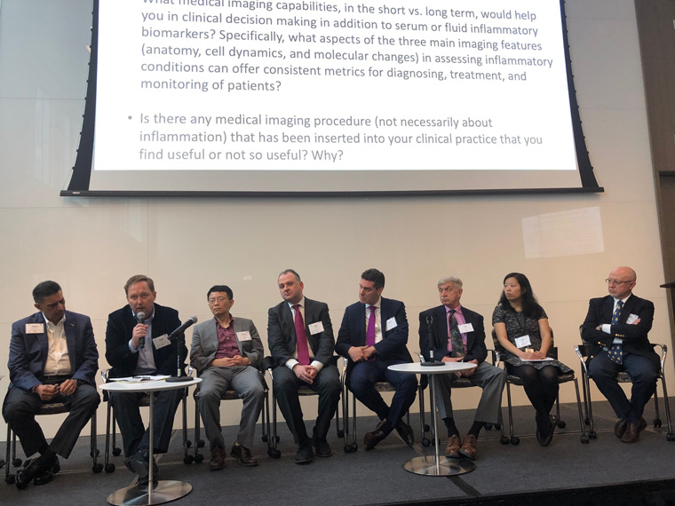 Clinical speakers and panel discussants (L to R): Charles Serhan, PhD, DSc (BWH), Andrei Kindzelski, MD, PhD (NHLBI), Ru-Rong Ji, PhD (Duke), Elad Sharon, MD, MPH (NCI), Michael Postow, MD (MSKCC), James Hebert, MSPH, ScD (Univ. of South Carolina), Victoria Chiou, MD (FDA), Fedor Lurie, MD, PhD (JOBST)