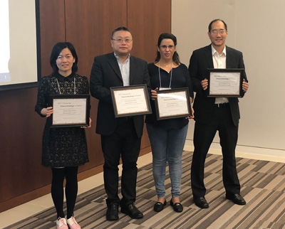 Outstanding Poster Presentation Awardees at the Principal Investigators Meeting (L to R: Yazhen Zhu, UCLA; Gang Han on behalf of Nhung Nguyen, University of Massachusetts; Yara Kadria-Vili, Rice University; Andrew Lee on behalf of Shuya Wang, Northwestern University; Not pictured — Luman Liu, Iowa State University)