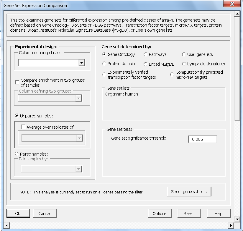 BRB ArrayTools gene set enrichment analysis
