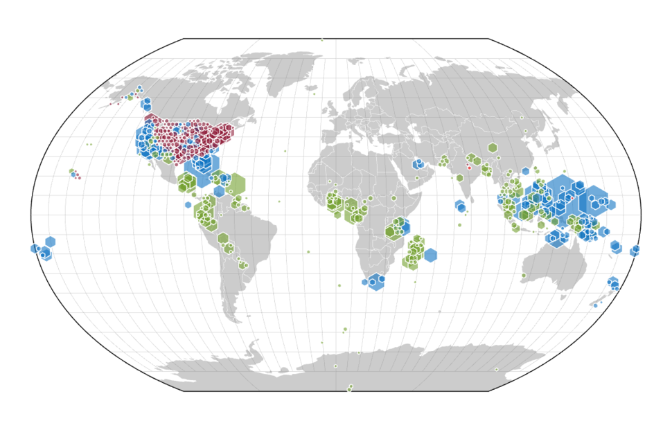 Global map of extract source material