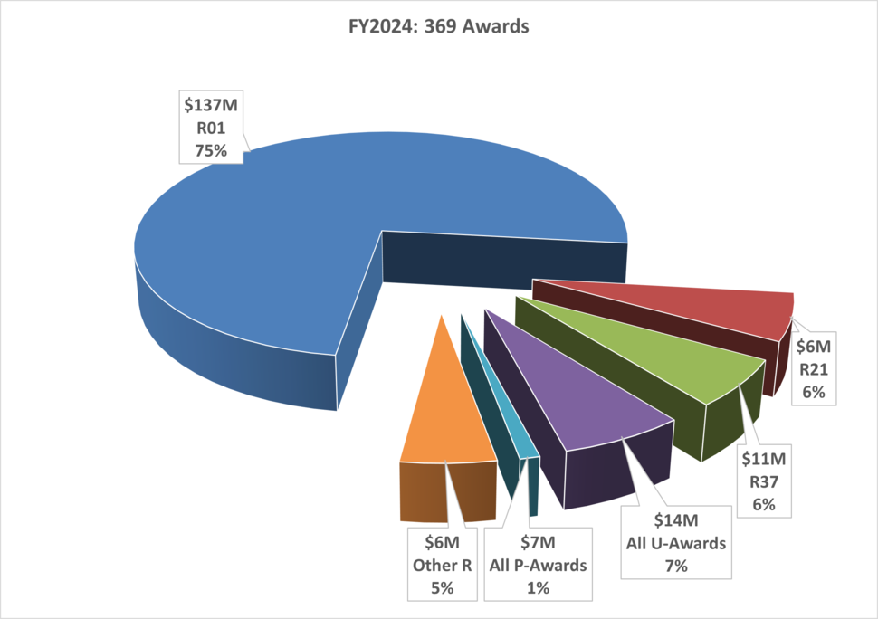 Breakdown of Grant Activity for FY2024 with Percentage in Each Activity Code with Funding Amount