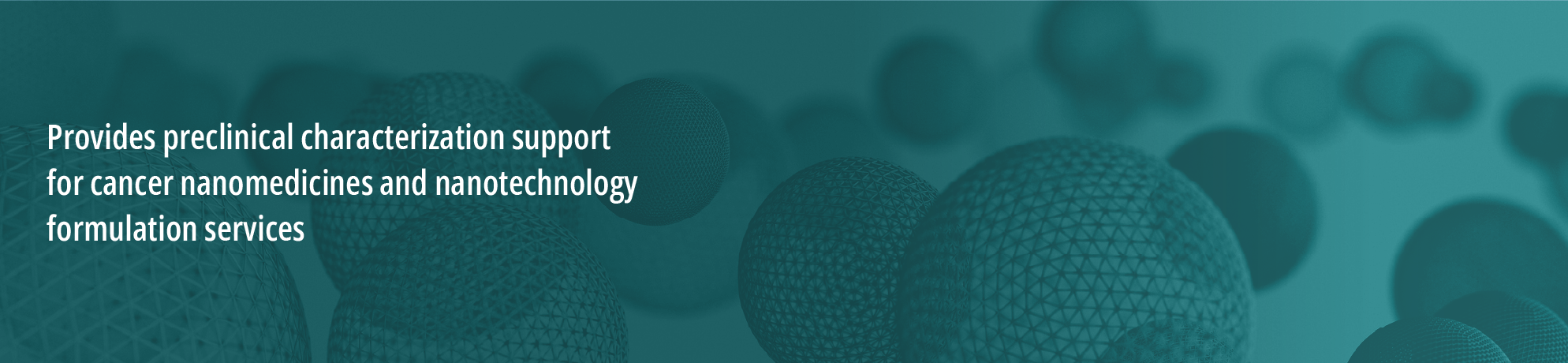 Group of green, 3D spheres made of dots and says Provides preclinical characterization support